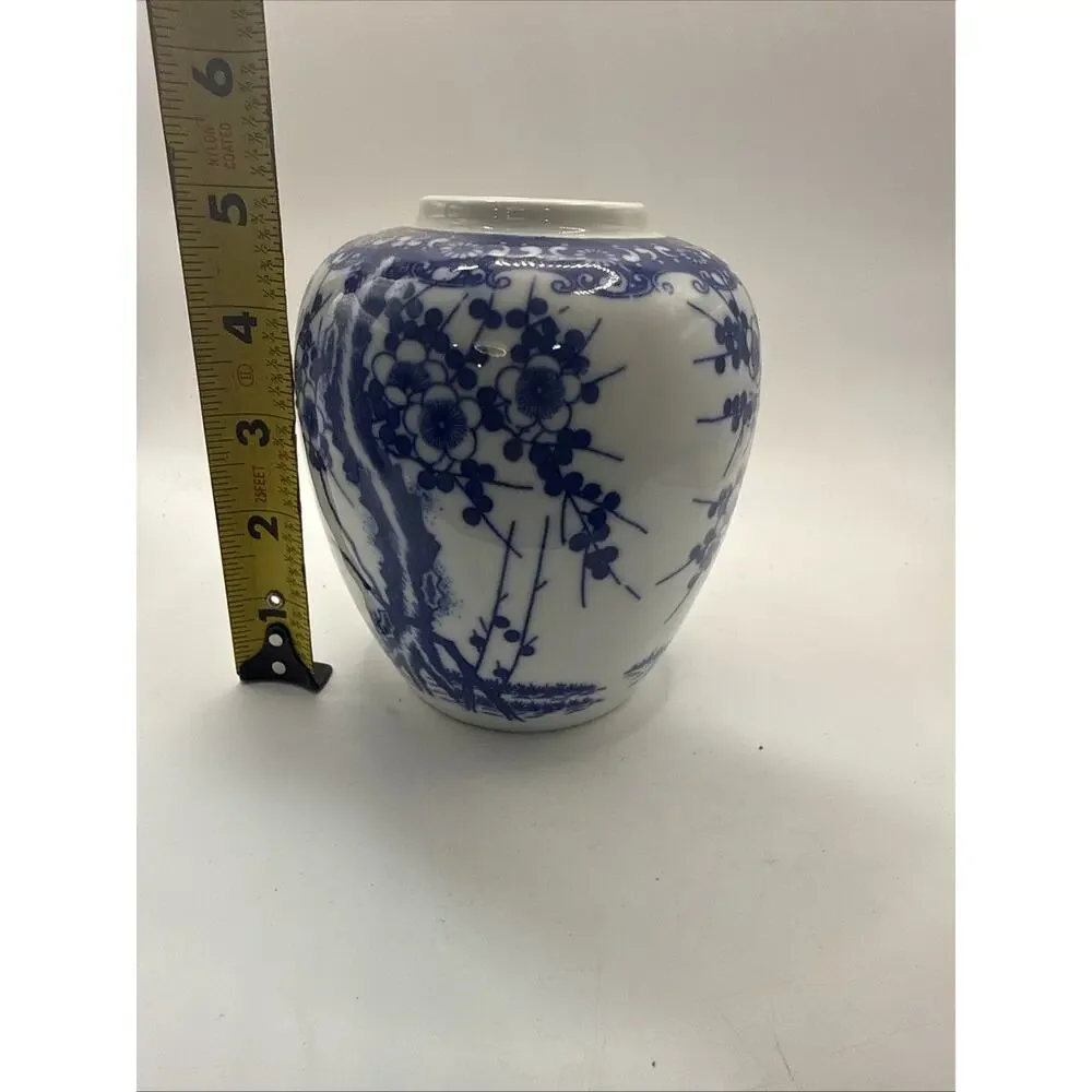 Vintage Chinese Blue & White Porcelain Prunus Blossom Ginger Jar Vase 5” *